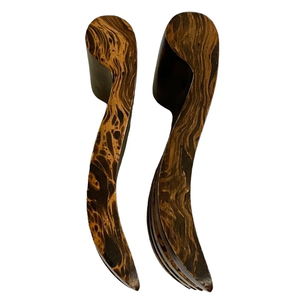 Salad Hands Servers Set of 2 Brown Burl Wood Grain Finish